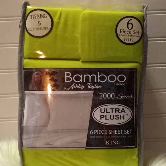 Bamboo Essence King Size  Lime Green-  6 Piece Sheet Set - Picture 3 of 10